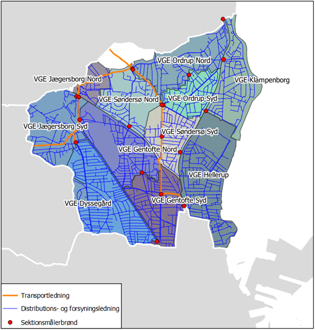 Kort der viser Gentofte Kommunes ledningsnet.